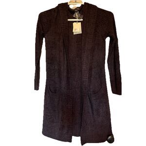 NWT Barefoot Dreams CozyChic Lite Relax Hooded Cardie Duster Brown XS Lagenlook